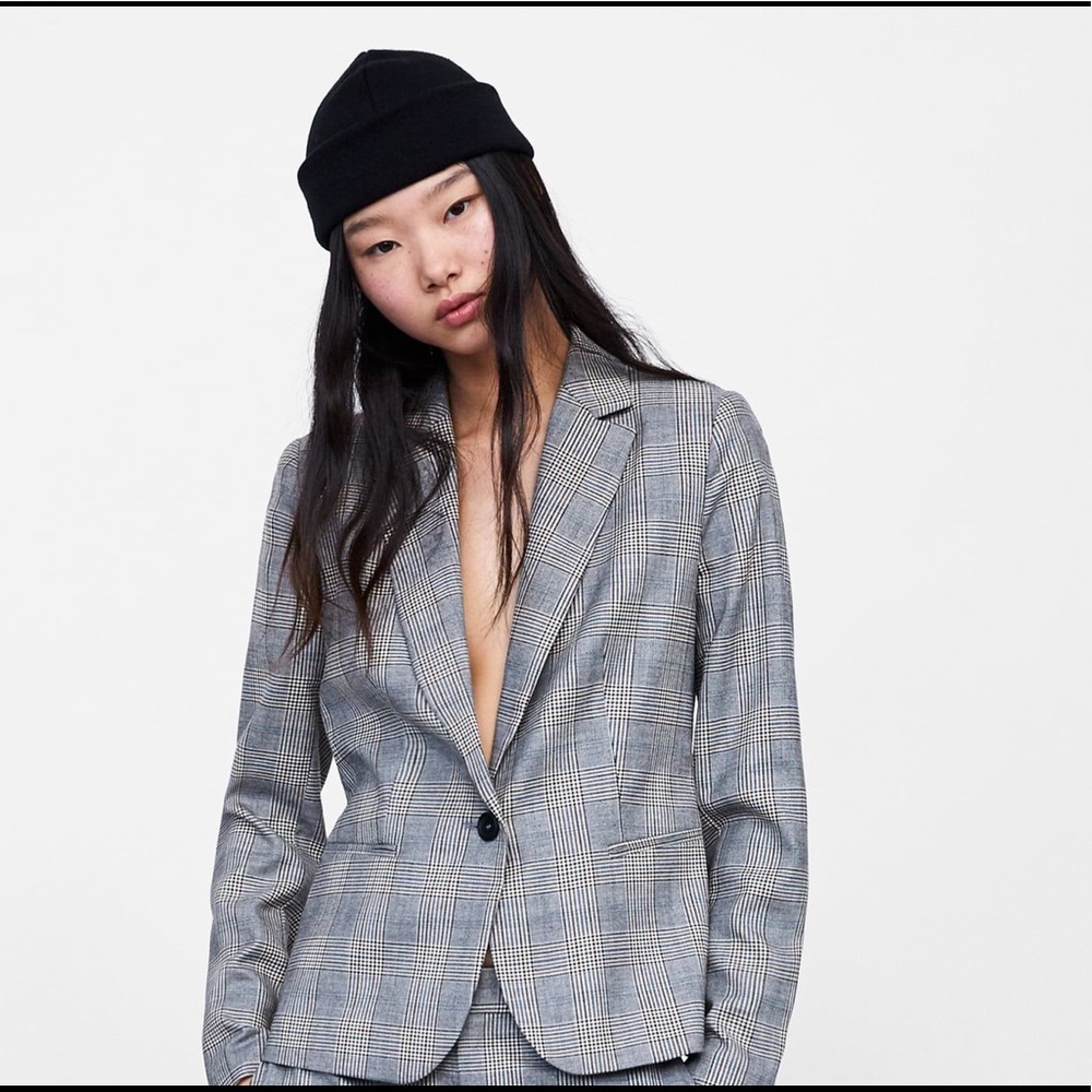 Zara grey plaid suit S